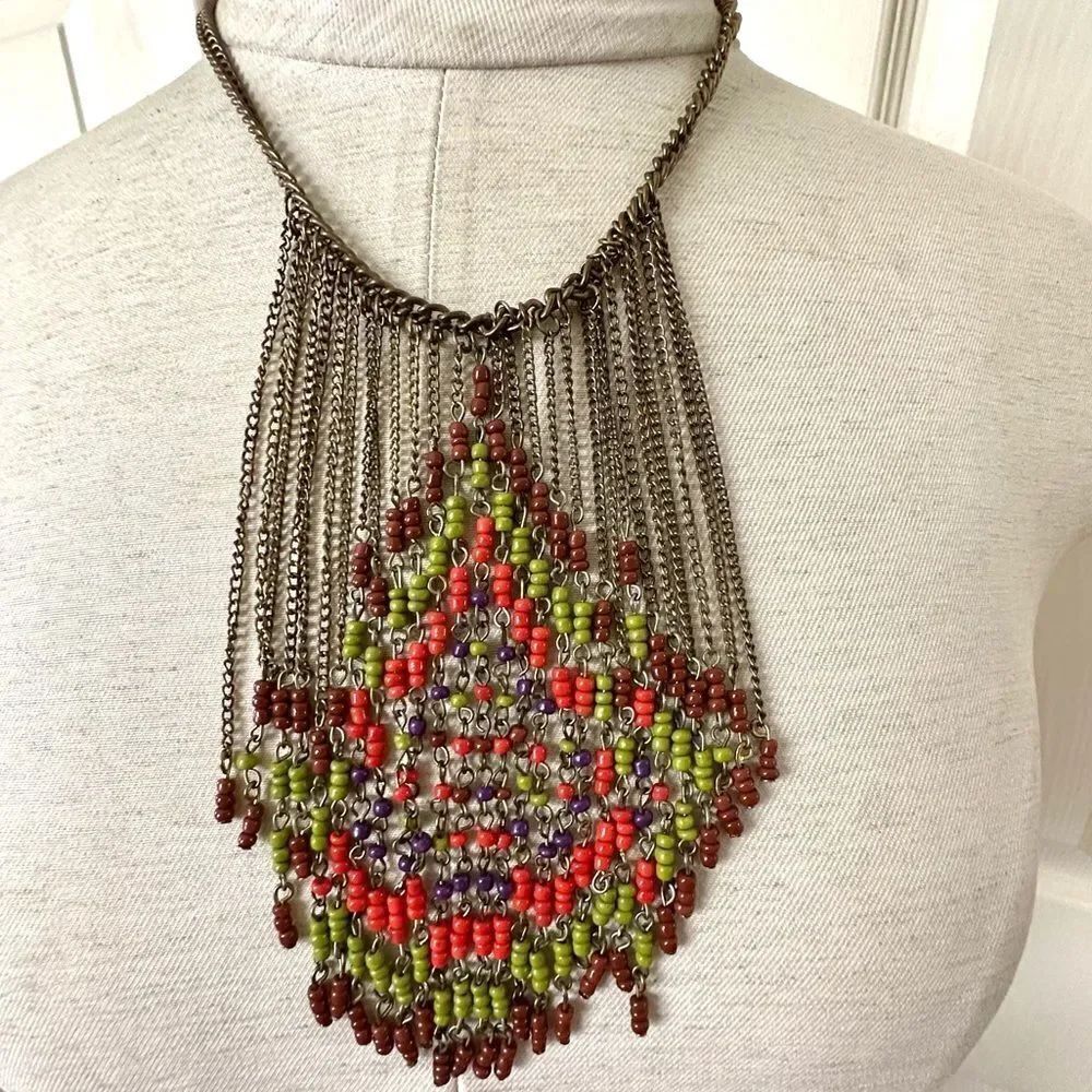 Chain beaded statement necklace